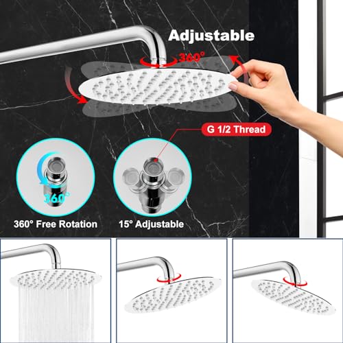 Midanya Round Rain Shower Head,High Pressure,Polish Chrome 12 Inch | 360°Swivel,Ceiling or Wall Mount,Waterfall Full Body Coverage,Bathroom Remodel,Stainless Steel Large Rainfall Shower Head - color: Chrome, size: 12 Inch