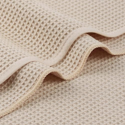 MICROFI Waffle Weave Bath Towel Set, Microfiber, 4 Pieces (Body/Hair/Hand/Face), Quick Dry, Lightweight, Super Absorbent, Lint Free, 380 GSM (Champagne) - color: Champagne