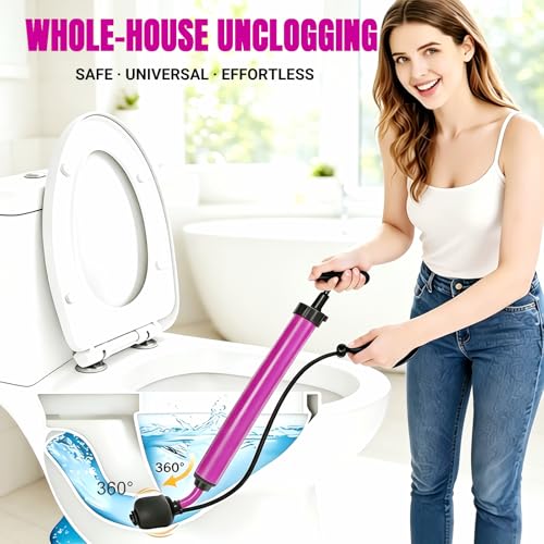 Manual Drain Unclogger, High Pressure Toilet Plunger: No-Splash, No Electricity, No Accessories, Pipe-Safe, Easy to Use, Reusable & Easy to Clean for Toilet, Sink, Bathtub, All Household Pipes - color: Purple