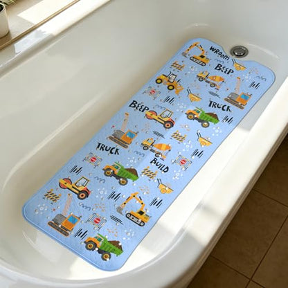 Truck Bathtub Mat Non Slip with Drain Holes and Suction Cups Bath Mat 40x16 Inch Tub Mats Shower Mats for Kids - color: Truck