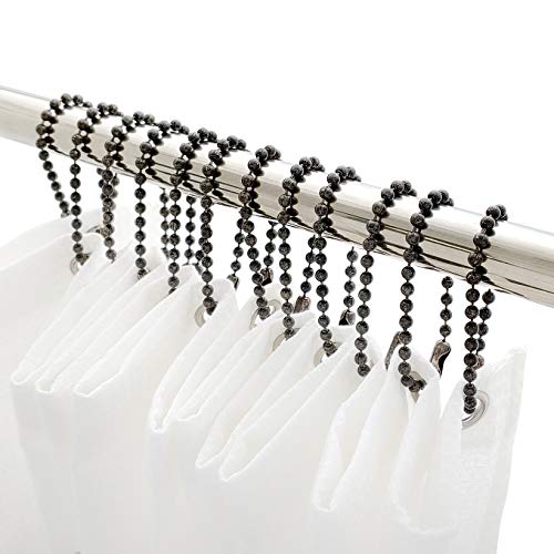 Antique Nickel Shower Curtain Hooks, 6 Inch Ball Chain Design, 12 Pack Rust-Resistant Metal Curtain Rings for Bathroom Rods, Heavy Duty 4.5mm Shower Curtain Hangers - color: Antique Nickel, size: 6 Inch