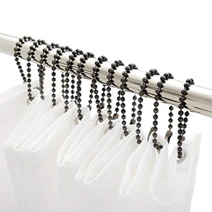 Antique Nickel Shower Curtain Hooks, 6 Inch Ball Chain Design, 12 Pack Rust-Resistant Metal Curtain Rings for Bathroom Rods, Heavy Duty 4.5mm Shower Curtain Hangers - color: Antique Nickel, size: 6 Inch