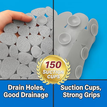 Dependable Industries Inc. Essentials Nonslip PVC Pebble Style Bathmat Shower Bathtub with Suction Cups 27" x 15" Textured for Secure Footing Oval (Gray) - color: Gray
