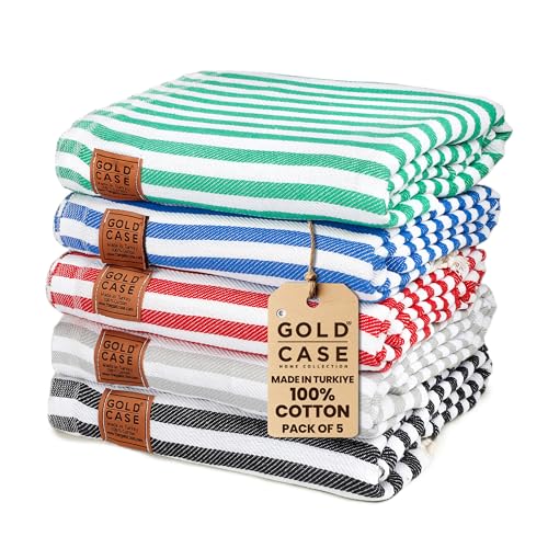 Gold CASE Turkish Beach Towel Set of 5 – 100% Cotton Beach Towels Oversized 70x38'' – MYRA Quick Dry Swim Towel – Lightweight Turkish Towels Set in Multi Color - color: Multi-1, size: Beach-Bath Towel Set of 5