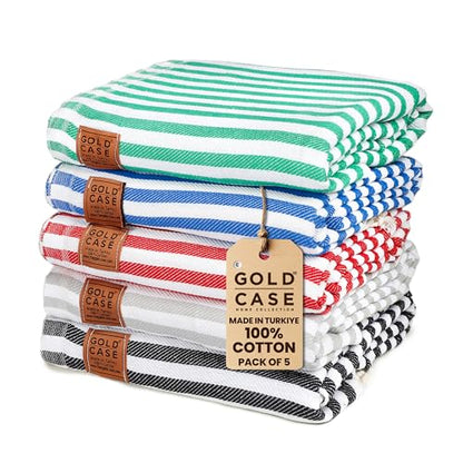 Gold CASE Turkish Beach Towel Set of 5 – 100% Cotton Beach Towels Oversized 70x38'' – MYRA Quick Dry Swim Towel – Lightweight Turkish Towels Set in Multi Color - color: Multi-1, size: Beach-Bath Towel Set of 5