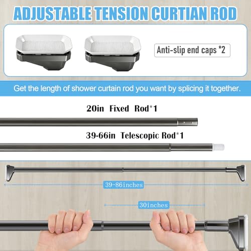 Black Shower Curtain Rod 39 to 86 Inch,Heavy-Duty inner Lock Stainless Steel Telescopic Rod,1.2-Inch Diameter Bathroom Anti-Rust And anti-Slip Tension Rod Without Drilling,Convenient to Use - color: Black, size: 39-86 Inches