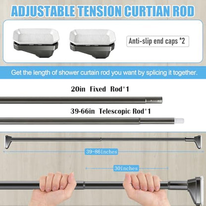 Black Shower Curtain Rod 39 to 86 Inch,Heavy-Duty inner Lock Stainless Steel Telescopic Rod,1.2-Inch Diameter Bathroom Anti-Rust And anti-Slip Tension Rod Without Drilling,Convenient to Use - color: Black, size: 39-86 Inches