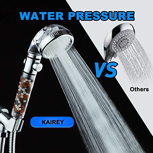 Filtered Shower Head with Purifying Beads – 3 Function High Pressure Handheld Shower for Hard Water – Removes Chlorine & Impurities, Softens Skin/Hair – On/Off Switch, Adjustable Bracket & Hose