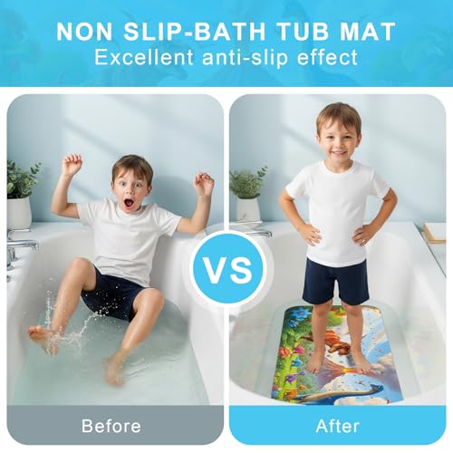 Upgrade Cartoon Baby Bath Mat Non Slip - 40"x16" Extra Long Bathtub Mat for Baby Eco Friendly Durable Bath Mat for Tub Non Slip Kids Tub Mat with Suction Cups, Machine Washable and No Fading, Dinosaur - color: A-dinosaur