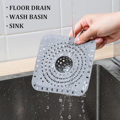 Silicone Bathtub Drain Hair Catcher – 3PCS Shower Drain Protector for 1.48" to 1.76" Regular Drains – Easy-to-Clean and Reusable Square - color: Square-grey