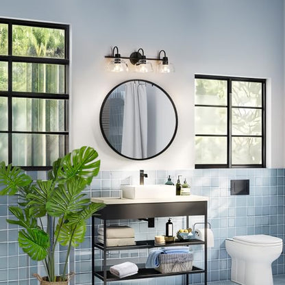 KSANA Black Bathroom Light Fixture, 3-Light Vanity Light with Large Opening Clear Glass Shade, Modern Farmhouse Wall Lamp Over Mirror - size: Dome Shade