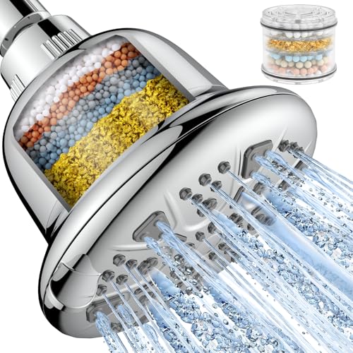 MakeFit Filtered Shower Head - High Pressure Shower Head with Filter for Hard Water Softener - 7 Settings Bathroom Rain Showerhead to Remove Chlorine and Heavy Metals (Chrome) - color: Chrome, style: Premium Filter