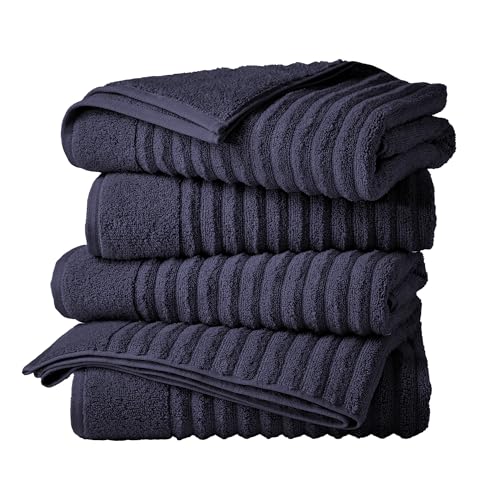 Great Bay Home 4 Pack Bath Towel Set - 100% Cotton Towels - Absorbent & Quick-Dry Towels for Bathroom (Navy Blue) - color: Navy Blue, size: Bath Towel (Pack of 4)