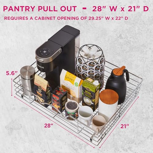 HOLDN’ STORAGE Pull Out Cabinet Organizer, Pantry Drawer, 28"W x 21"D x 5"H | Heavy-Duty Full-Extension, Roll Out Shelf for Pots, Pans & Under Sink Storage, Chrome, Require a 29.25"W Cabinet Opening - size: 28 Inch