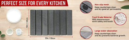 Super Absorbent Stone Dish Drying Mat – 16" x 12" Compact Fast-Drying Diatomite Mat for Countertops, Cups & Small Dish Loads - size: 16" x 12"