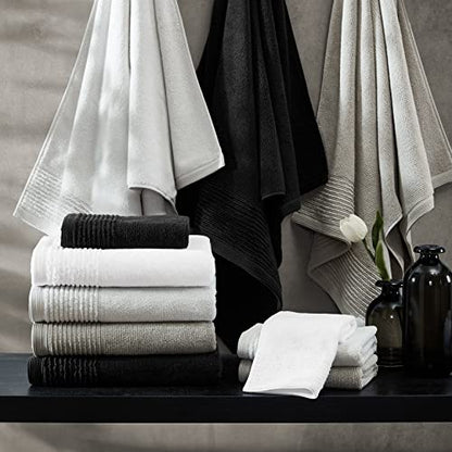 Vera Wang - 6-Piece Bath Towel Set, 100% Cotton Soft & Absorbent Bathroom Towels, Low Lint & Fade-Free, Sculpted Pleat Black - color: Sculpted Pleat Black, size: 6 Piece
