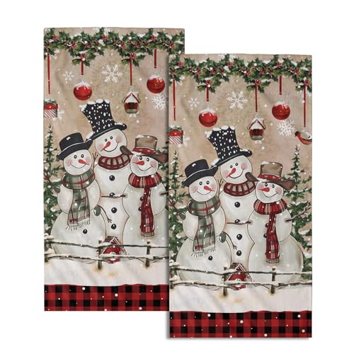 Giwawa Christmas Snowman Hand Towels Set of 2 Red Buffalo Plaid Bath Towels Winter Decorative Soft Absorbent Towels for Bathroom Kitchen Hotel - color: Christmas Snowman