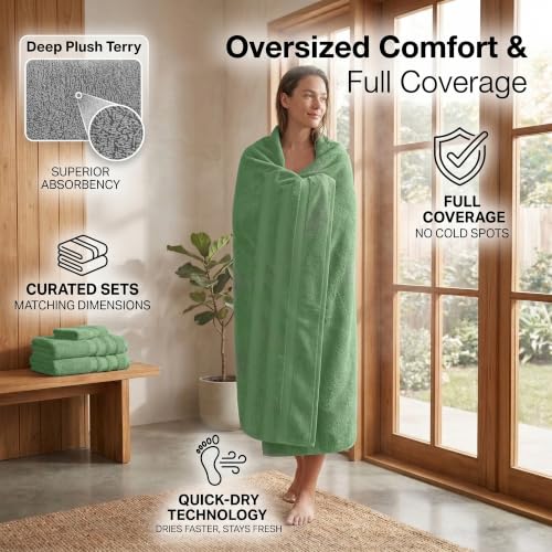 RIVERSIDE Pack of 2 Extra Large Bath Sheets 35 x 70 Inches, 100% Ring Spun Cotton, Hotel Quality, Oversized Bath Towels, Super Soft, Highly Absorbent & Quicker to Dry, Sage Green - color: Sage Green, size: Bath Sheets (PK 2)