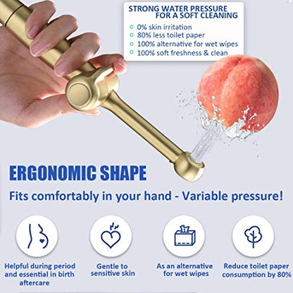 Handheld Bidet Sprayer for Toilet, Cloth Diaper Toilet Sprayer, Hand Held Bidet Attachment Brass 7.9" Bidet Wand, Adjustable Water Jet Spray with Backflow Preventer, Brushed Gold - color: Brushed Gold