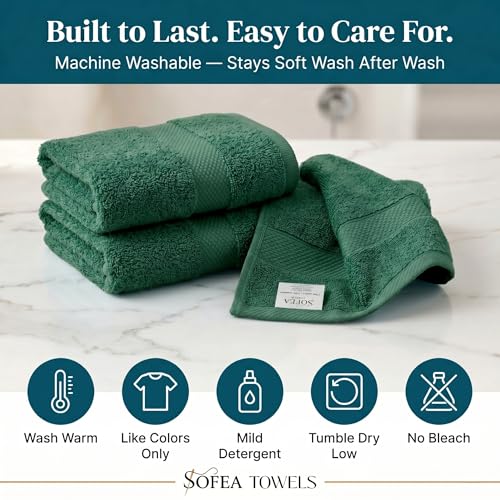 Sofea Hand Towels 6 Pack (16 x 28 Inches) 100% Cotton Bathroom Towels, Soft Absorbent Quick Dry Hand Towels for Bathroom Kitchen - color: Forest Green