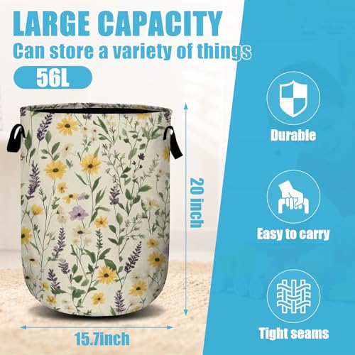 Daisy Lavender and Buttercups Laundry Basket, Laundry Hamper Collapsible Oxford Cloth with Handle Clothes Storage Bin for Bathroom Laundry Room Bedroom 15.7 X 20 Inch - color: Daisy Lavender and Buttercups
