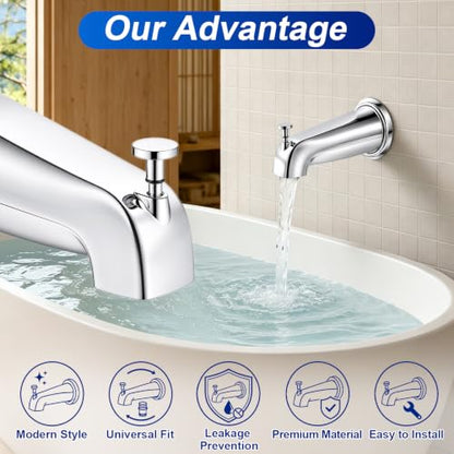 Universal Polished Chrome Tub Spout with Diverter, Metal Cover and Adapter | Pull Down Bathroom Tub Faucet Replacement, for 1/2" Copper Pipe, 1/2" IPS & 3/4" IPS threaded, Bathtub Spout with Hex Wrench - color: Chrome