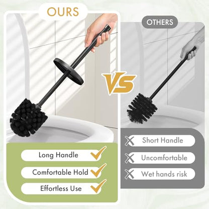 Toilet Bowl Brush and Holder Set 3 Pack with 6 Extra Brush Heads (Black) | Extra Long Handle with Splash Guard Cover, Tool-Free Installation, Bathroom Space-Saving, Cleaner Sets for Apartments, RV - color: Black
