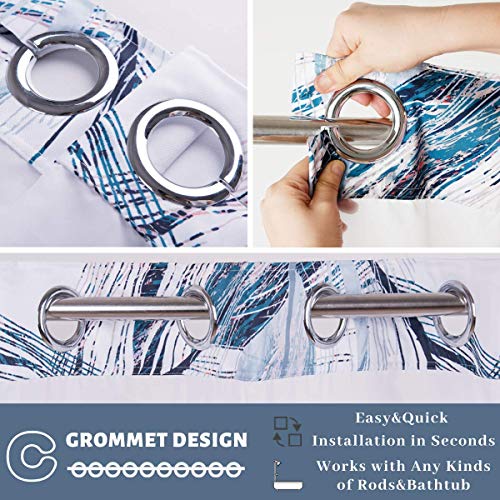Long 71x79 Fabric No Hooks Shower Curtain with Polyester Snap-in Liner –100% Waterproof Machine Washable Top See Through Mesh Window Blue - color: Feather, size: 71"W x 79"L (Pack of 1)