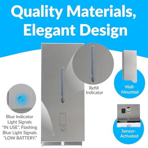 BOBRICK 2013 Stainless Steel Automatic Wall-Mounted Foam Soap Dispenser, Satin Finish, 27-FL oz. 4-1/4” W, 10-17/32” H, 4-7/32” D - style: Foam