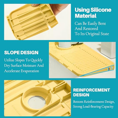 Faucet Mat for Kitchen Sink, Silicone Faucet Handle Drip Catcher Tray Mat, Silicone Kitchen Sink Splash Guard, Ideal Protective Tray for Stone Sinks in Kitchen & Bathroom - color: Yellow