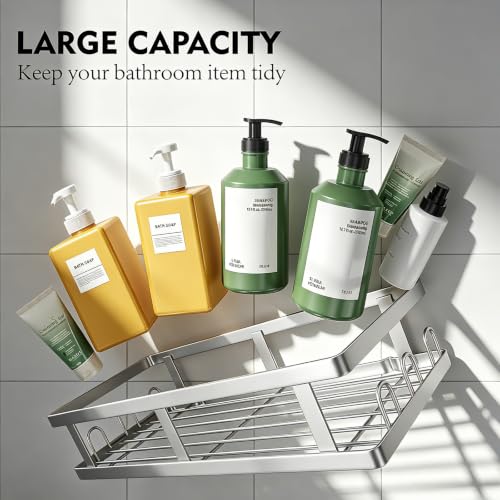 Youvip Silver Shower Caddy 6 Pack | No Drill, Large Capacity, 6 Adhesives, 24 Built-In Side Hooks - color: Silver-6pc