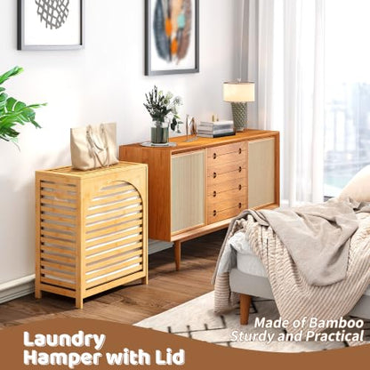 Laundry Hamper with Lid, Bamboo with Handles and Removable Liner Bag, 125L Laundry Basket for Bedroom, Bathroom & Laundry Room (Natural) - color: Natural