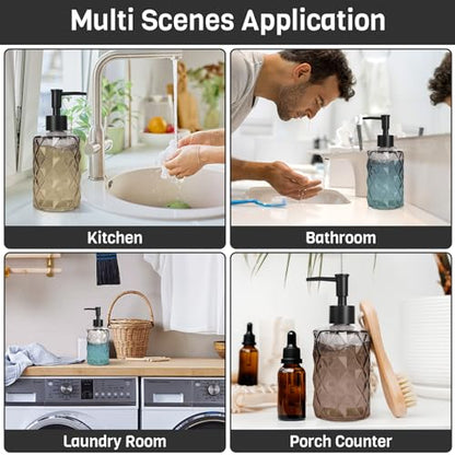 Glass Soap Dispenser with Plastic Pump, 2 Pack 12oz Gradient Diamond Design Black Soap Dispenser for Dishwashing Liquid, Lotion Shower Gel - color: Gradient Diamond Black