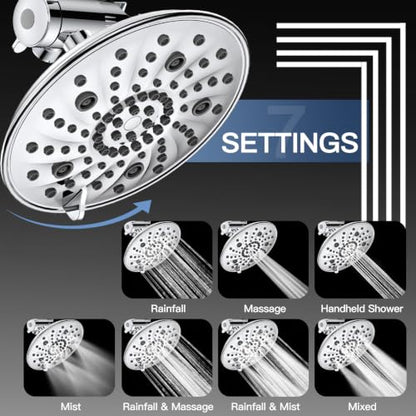 FEELSO Shower Head with Handheld Spray, 8" High Pressure Rain Showerhead | 7+8 Modes Dual Shower Head Combo, Anti-Clog Nozzles, 71" Hose Extra Long, Adjustable Holder, Shower Separately or Together - color: Chrome