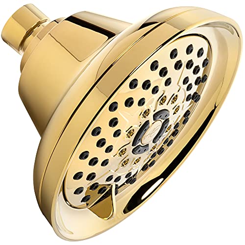 Aqua Elegante Massage Shower Head With Mist - 1.8 GPM - Polished Brass | High Pressure Boosting, 6 Function Adjustable Massaging Rainfall Showerhead For Low Flow Baths With Water Saving Nozzles - color: Polished Brass, size: 1.8 GPM