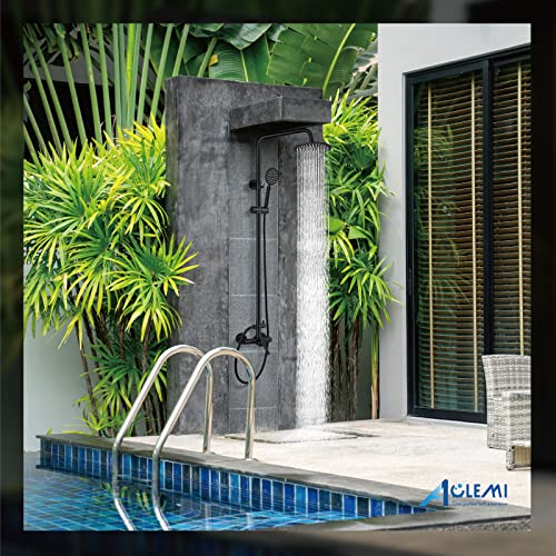 Aolemi Outdoor Shower Kit SUS304 with Round Handheld Matte Black | 2 Function,8 Inch Head,Round Handheld Spray,Adjustable Height,Outside Exposed Shower Fixture,Single Handle,Wall Mount - color: Black