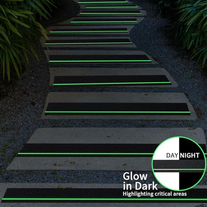 Glow in Dark Anti Slip Tape, 4" x35FT Heavy Duty Waterproof Safety Grip Tape for Stairs, Pool, Bathroom - Black & Glow Stripe Indoor/Outdoor Multi-Purpose Traction Tape - size: 4 Inch x 35 Feet