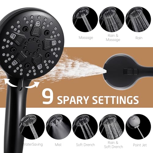KES High Pressure 9 Functions Adjustable Handheld Shower Head with 30-Inch Shower Slide Bar & 59-Inch Hose, Built-in Power Wash to Clean Tub Tile & Pet, Wall Mount Matte Black 18/8 Stainless Steel - color: Matte Black