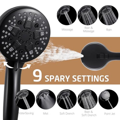 KES High Pressure 9 Functions Adjustable Handheld Shower Head with 30-Inch Shower Slide Bar & 59-Inch Hose, Built-in Power Wash to Clean Tub Tile & Pet, Wall Mount Matte Black 18/8 Stainless Steel - color: Matte Black