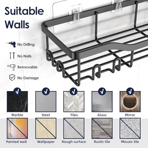 5-Pack Adhesive Shower Caddy - Rustproof Stainless Steel Bath Organizer | No-Drill Installation, Large Capacity, With Soap Dish & Toothbrush Holder, Multi-Functional Storage