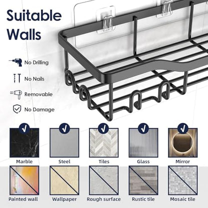 5-Pack Adhesive Shower Caddy - Rustproof Stainless Steel Bath Organizer | No-Drill Installation, Large Capacity, With Soap Dish & Toothbrush Holder, Multi-Functional Storage