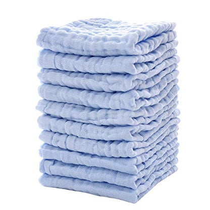Baby Washcloths - Natural Cotton Baby Wipes - Soft Newborn Face Towel for Sensitive Skin - 10 Pack, 12x12 inches - color: Blue