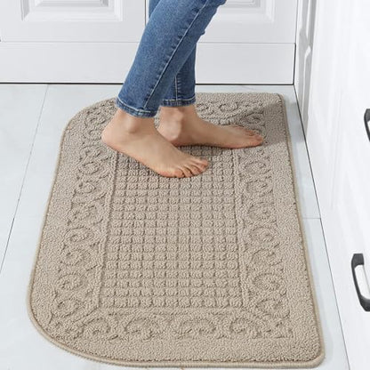COSYHOMER 39x20 Half Round Kitchen Rug,Non Slip Washable Mat,Beige 1PC | Polypropylene tufted textile,small half circle rug,kitchen sink mat,Kitchen floor mat - color: Beige, size: 1'8" x 3'3" (Semicircular)