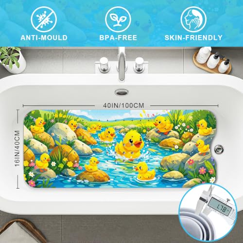 Baby Bath Mat for Tub Non Slip Kids, BPA Free Extra Long Bathtub Mat 40x16 with Drain Holes and 200 Suction Cups, Non Toxic Machine Washable Toddler Bath Mat, No Fading, Splash Duck - color: Z-duck 2