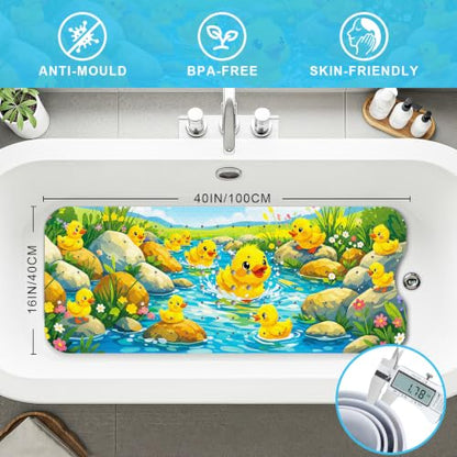 Baby Bath Mat for Tub Non Slip Kids, BPA Free Extra Long Bathtub Mat 40x16 with Drain Holes and 200 Suction Cups, Non Toxic Machine Washable Toddler Bath Mat, No Fading, Splash Duck - color: Z-duck 2