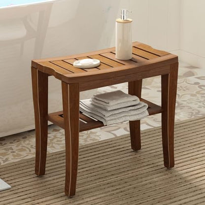 SogesPower Bamboo Shower Bench Bathroom Spa Bench Shower Seat Shower Bench Waterproof Storage Shelf, Walut - color: Brown