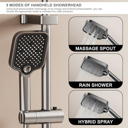 Shower Faucet Sets Complete Thermostatic Shower System Piano-Key Digital Shower Combo Wall Mounted Shower Trim Kit with 11.8" Rain Shower Head,4.5" Shower Head 2 in 1 Handheld Tub Spout (Gray)