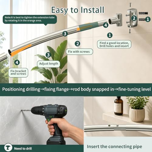 Brushed Nickel Curved Shower Curtain Rod for Bathroom 33-78 In Adjustable Rounded Shower Rod, RustProof Stainless Steel Non-Slip Bowed Shower Rods for Bathtub, Stall Extra Shower Space Need Drilling - color: Brush Nickel