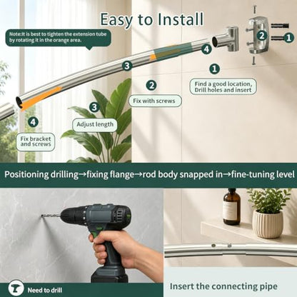 Brushed Nickel Curved Shower Curtain Rod for Bathroom 33-78 In Adjustable Rounded Shower Rod, RustProof Stainless Steel Non-Slip Bowed Shower Rods for Bathtub, Stall Extra Shower Space Need Drilling - color: Brush Nickel