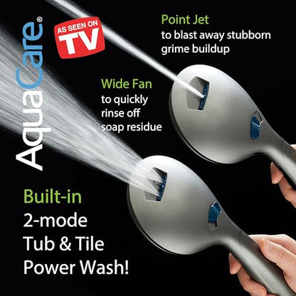 AquaCare New 8-mode High Pressure Handheld Shower Head w/ 2-way Power Wash | Stay Clean Nozzles, Dual Power Wash for Tub, Tile & Pets, Long 6 ft. Stainless Steel Hose, Wall & Overhead Brackets / Modern - color: Modern